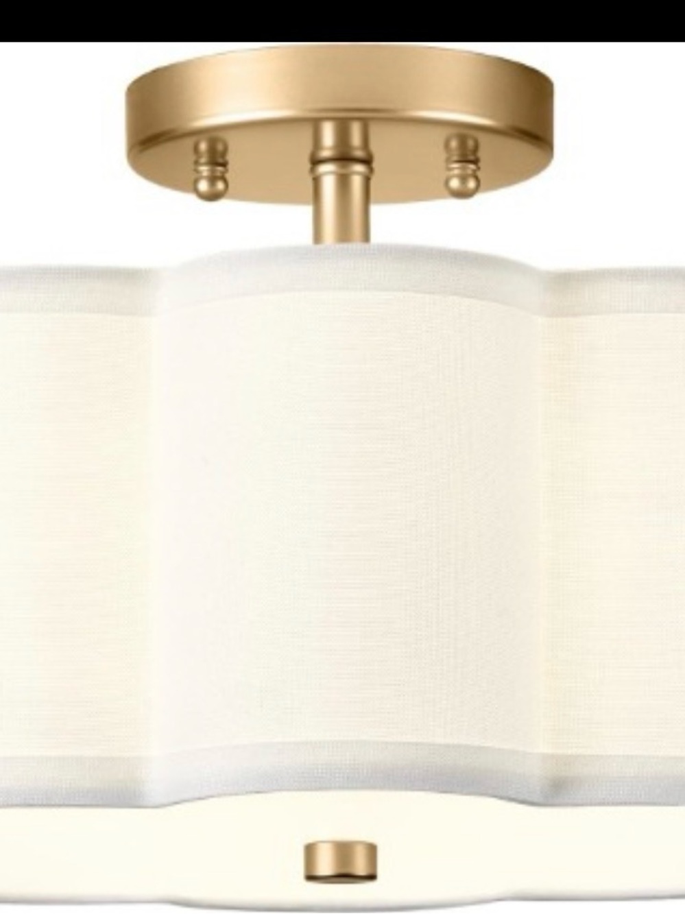 Gold Semi-Flush Ceiling Light with Ivory Fabric Shade